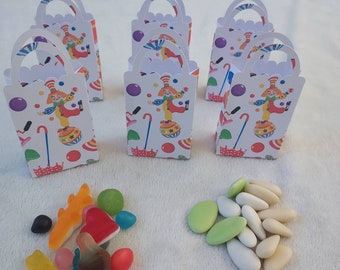 Bag of sweets and sugared almonds with a circus-clown theme. Set of 6