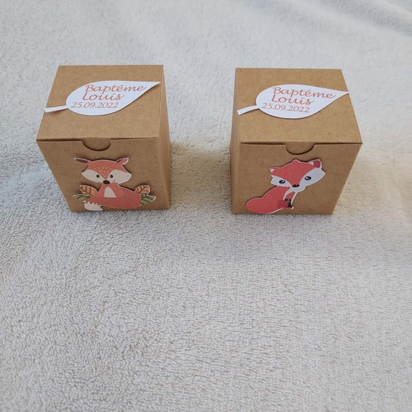 Boîte à dragées renard personnalisée-anniversaire-baptême modèle renard au choix