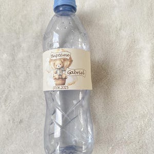 Kleines Wasserflaschenetikett personalisiert Heißluftballon Bär - Geburtstag - Taufe