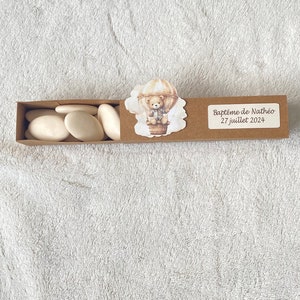 Boîte à dragées ourson montgolfière personnalisée-anniversaire-baptême