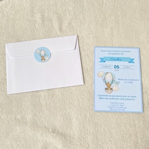 Faire part ourson montgolfière baptême-anniversaire personnalisé