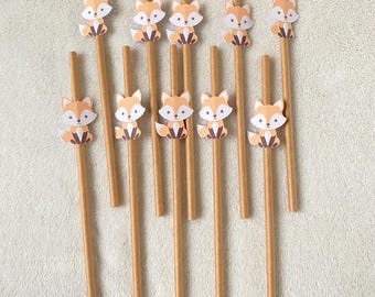 Lot 10 pailles renards décoration table baptême-anniversaire-communion-animaux de la forêt