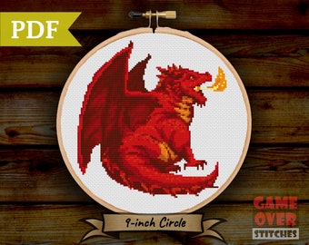 Chonky Red Dragon - Cross Stitch Pattern for 9-Inch Hoop