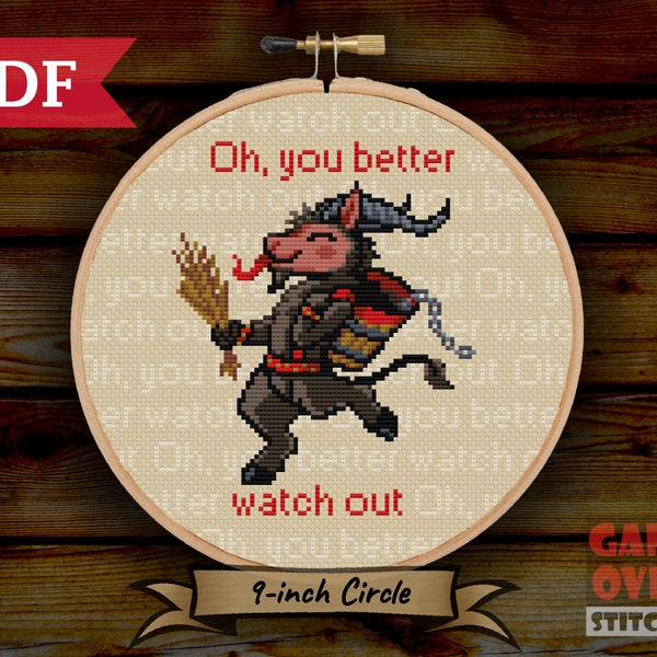 Krampus - Watch Out - Cross Stitch Pattern for 9-Inch Hoop