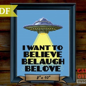 Believe Belaugh Belove - Korsstygnsmönster för 8x10 ram