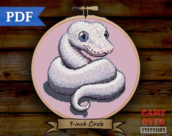 White Baby Ball Python (L) - Cross Stitch Pattern for 9-Inch Hoop