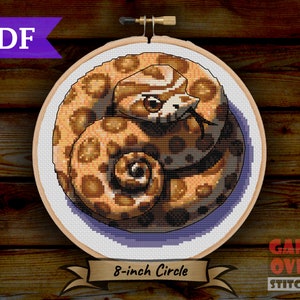 Curled Up Hognose - Cross Stitch Pattern for 8-Inch Hoop