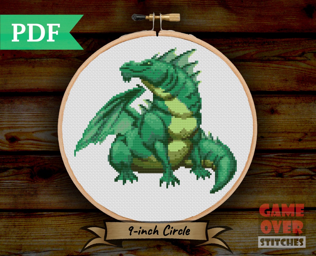 Chonky Green Dragon - Cross Stitch Pattern for 9-inch Hoop - Etsy