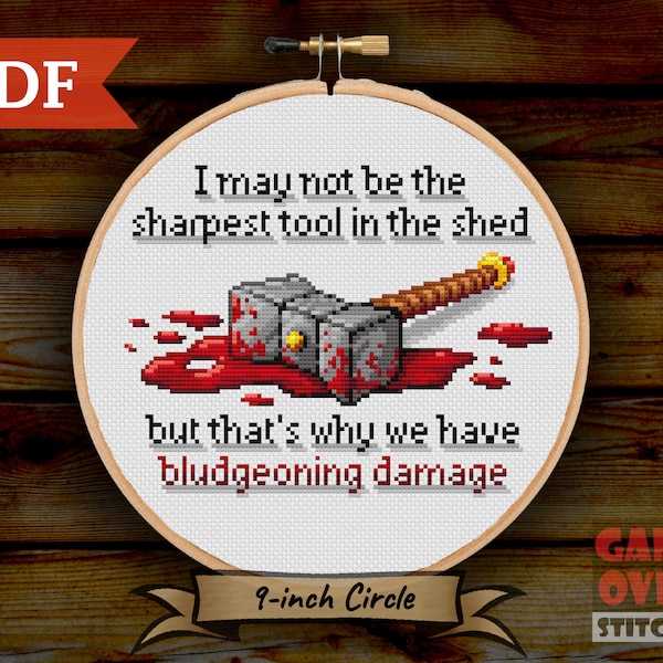 Bludgeoning Damage - Cross Stitch Pattern for 9-Inch Hoop