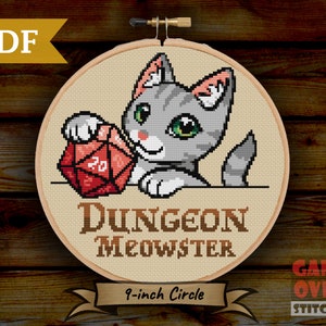 Dungeon Meowster - Cross Stitch Pattern for 9-Inch Hoop