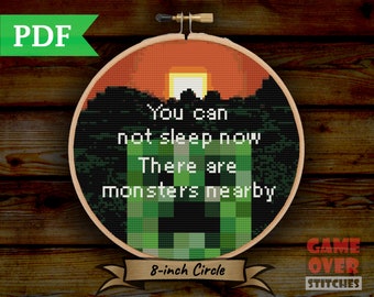 Monsters Nearby - Cross Stitch Pattern for 8-Inch Hoop