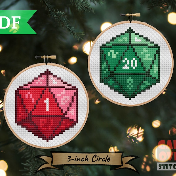 Critical Xmas Dice Ornaments - Cross Stitch Pattern for 3-Inch Hoop