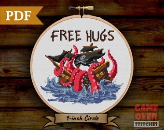 Free Hugs - Cross Stitch Pattern for 9-Inch Hoop