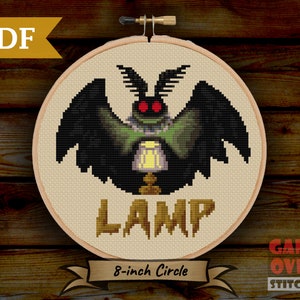 Mothman Lamp - Cross Stitch Pattern for 8-Inch Hoop