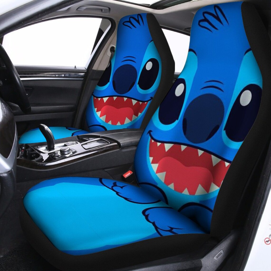 Disney Stitch Face Car Seat Covers Seat Covers Pair 2 Front Etsy