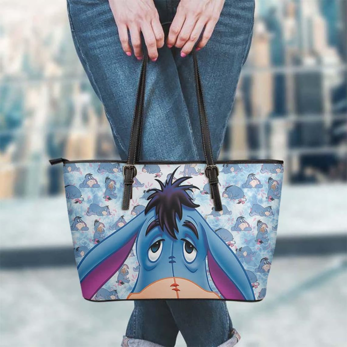 Handmade Disney Eeyore PU Leather Tote Bag Disney Gift for Etsy