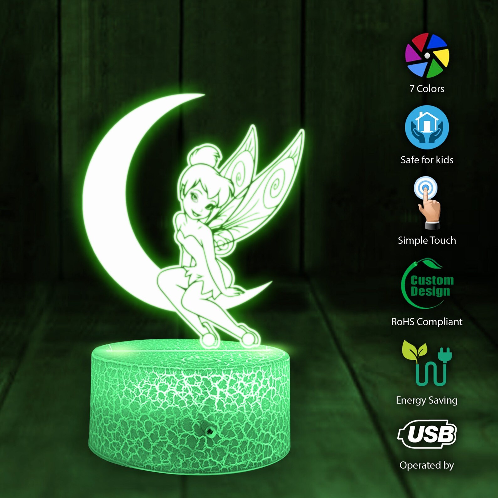 Disney Night Light Personalized Peter Pan Tinker Bell Night Etsy