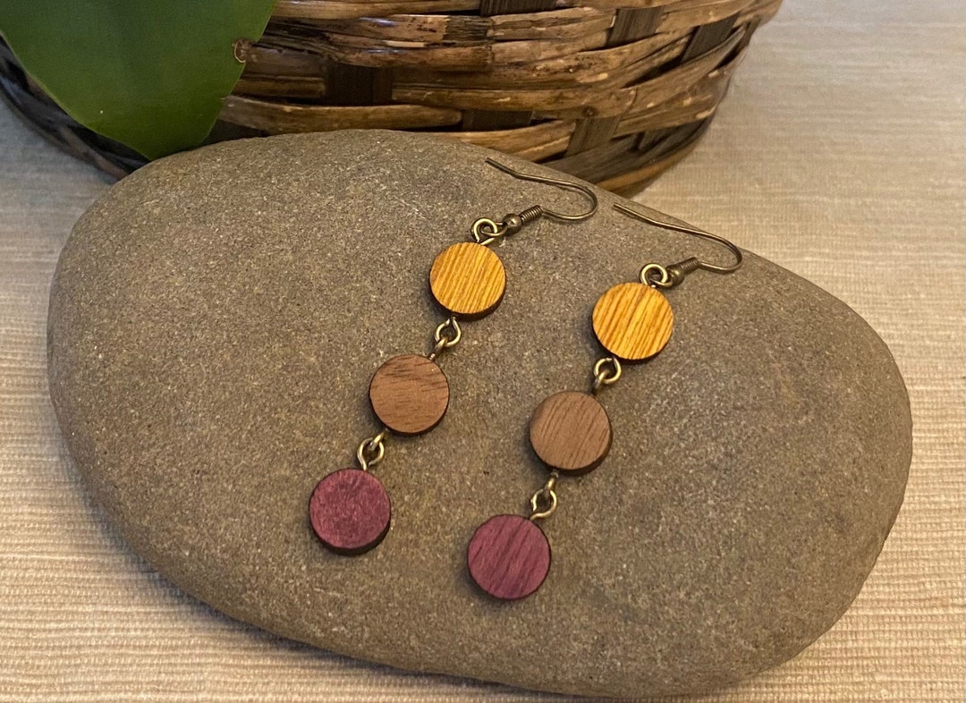All Natural Wood Earrings, Handmade Exotic Wood Carved Earrings