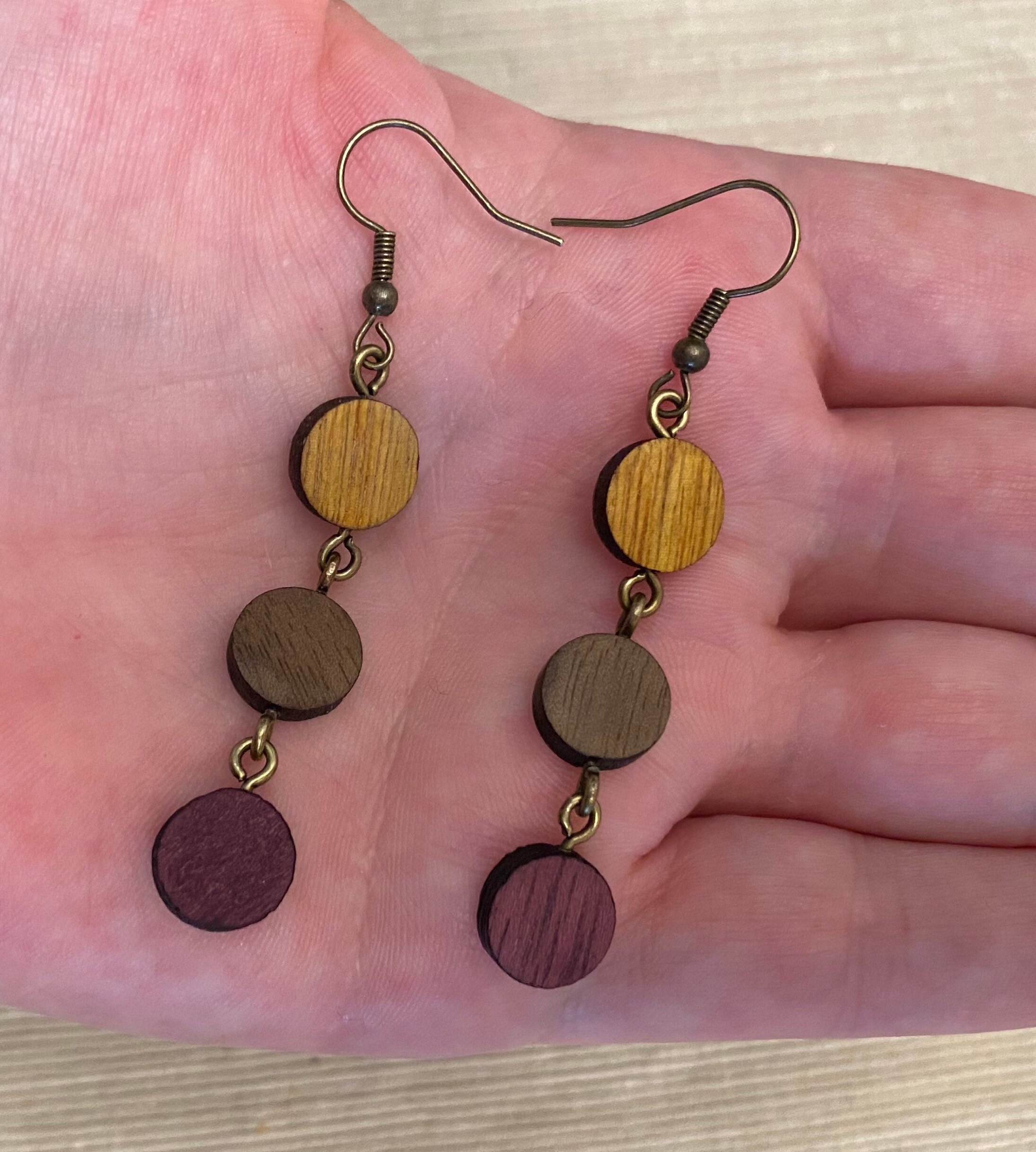 All Natural Wood Earrings, Handmade Exotic Wood Carved Earrings