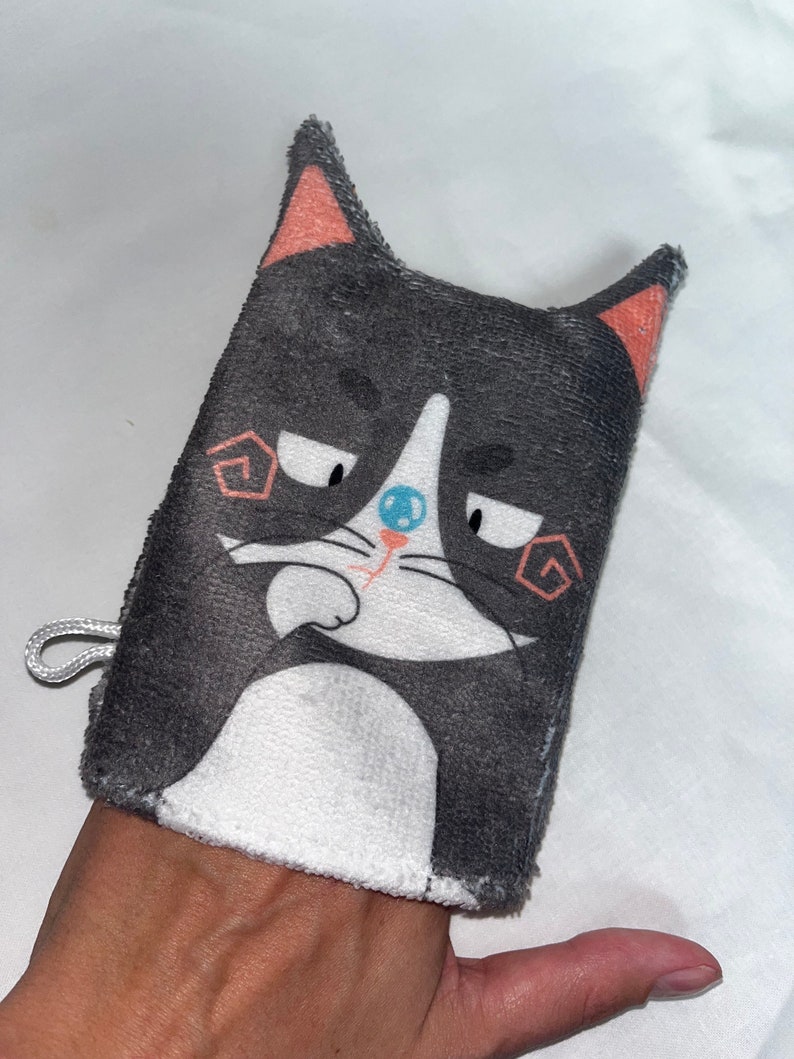 Gants de toilette enfant / gant dapprentissage chat gris
