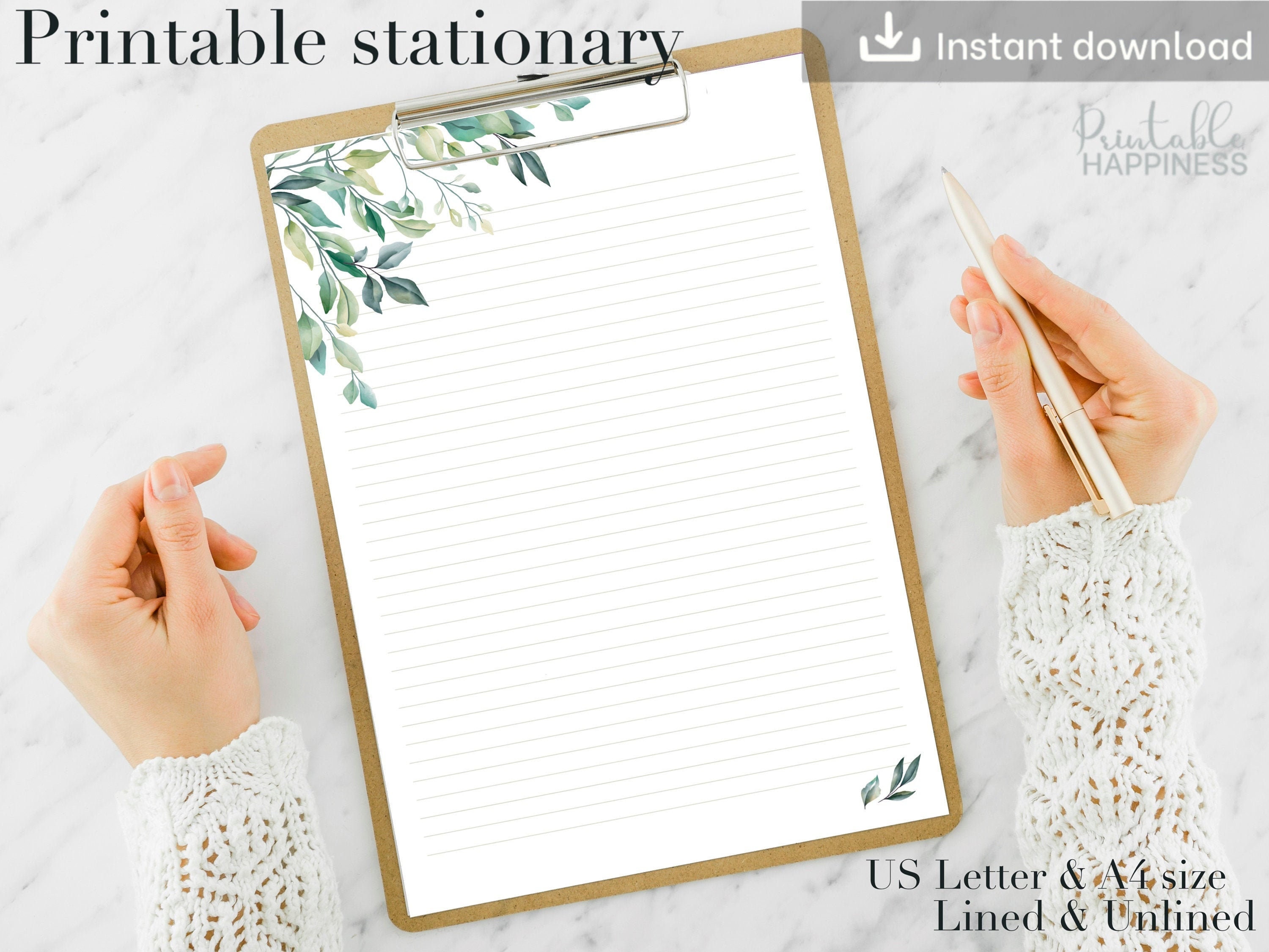 Printable Leaves Stationery Paper 8.5x11 A4 Letter Writing - Etsy