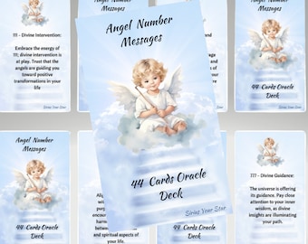 Angel Number Messages Printable Cards- 44 printable cards deck, digital message cards, angel protection, celestial printables