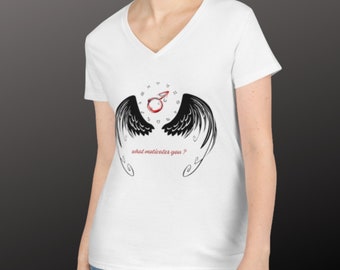 Ladies' V-Neck T-Shirt-White-Grey-Astrological T-shirt, Zodiac, Signes, Mars planets