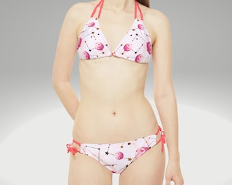 Strappy Bikini Set -Triangle cup, Yin Yang Bikini-Celestial Beach wear-Beach fashion-Balance white pink