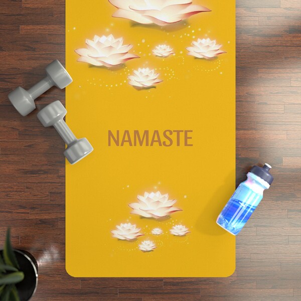 Rubber Yoga Mat-Yoga practice -Namaste mat for yoga studios-Lightweight-Lotus flower design