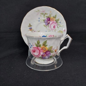 Vintage AYNSLEY &quot;Crocus Shaped&quot; and Embossed Tea Cup and Saucer