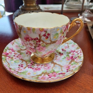 VTG Shelley Cherry Blossom "Maytime" #13386 Footed Teacup and Saucer