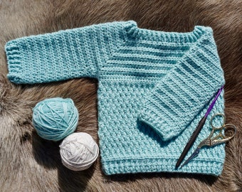 Seafoam blue baby sweater | 0-6 months | Handmade | Natural Wool