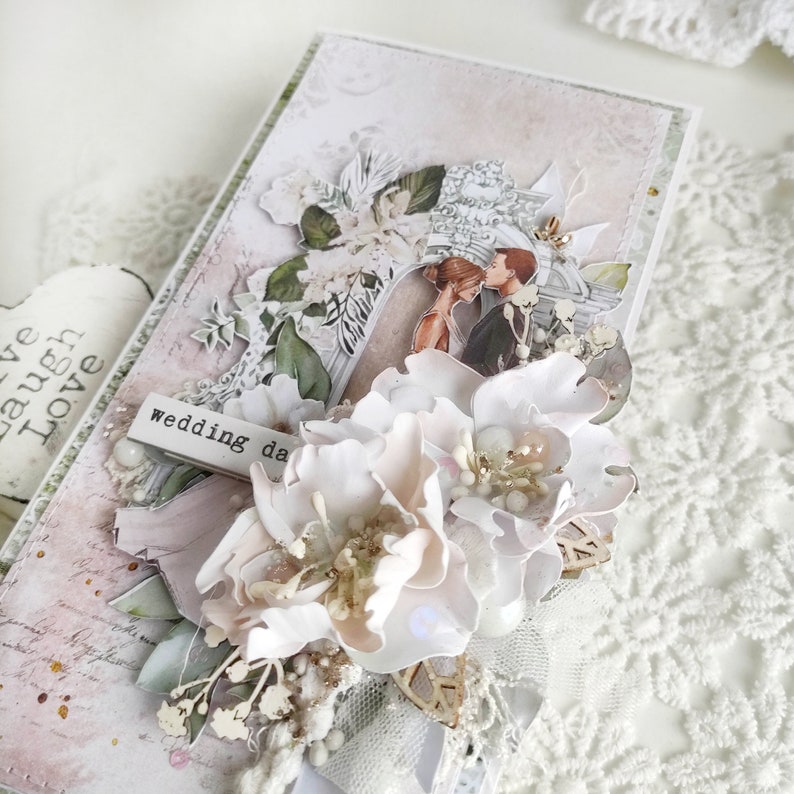 Gorgeous Wedding Card With Gold Detailing and Handmade Flowers Ideal ...