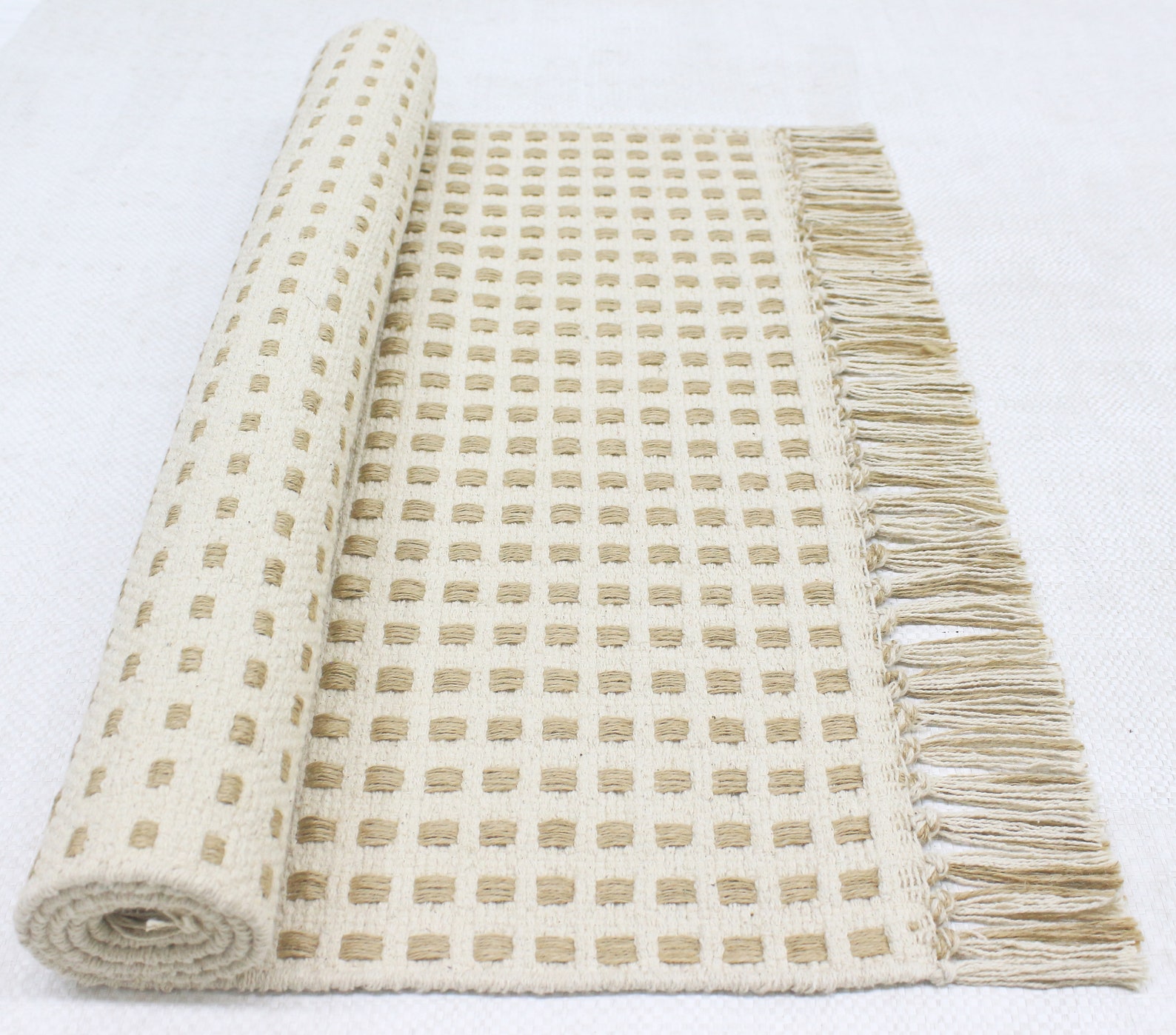 Cotton Jute Hand Woven Rug Fringe Trimmed Rug Rug for Bed Etsy