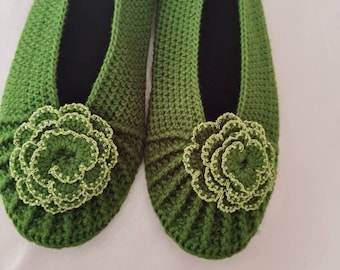 Rose flower Crochet Knitted slippers with felt sole cotton handmade 35eu-41eu 5us-9.5us size