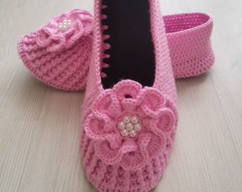 Crochet Knitted slippers with felt sole cotton handmade 35eu-41eu 5us-9.5us size