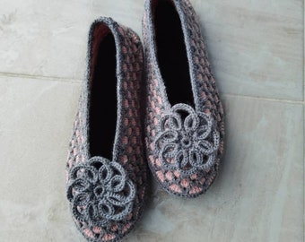 Crochet Knitted slippers with felt sole cotton handmade 35eu-41eu 5us-9.5us size