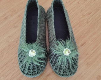 Crochet Knitted slippers with felt sole cotton handmade 35eu-41eu 5us-9.5us size