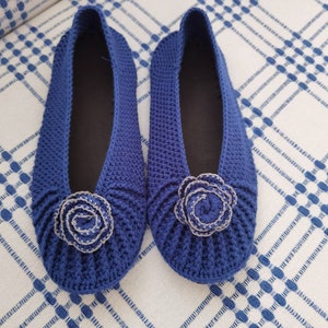 Gehäkelte gestrickte Hausschuhe mit Filzsohle Baumwolle Handarbeit 35eu-41eu 5us-9.5us Größe