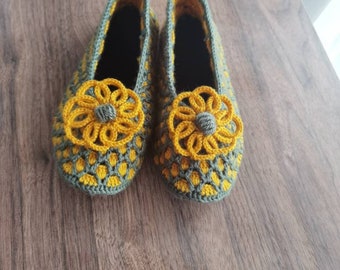 Crochet Knitted slippers with felt sole cotton handmade 35eu-41eu 5us-9.5us size