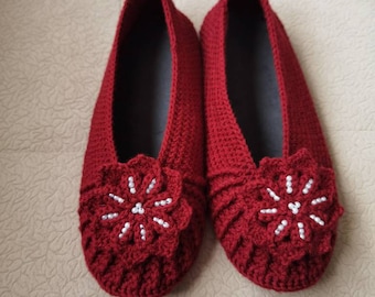 Crochet Knitted slippers with felt sole cotton handmade 35eu-41eu 5us-9.5us size