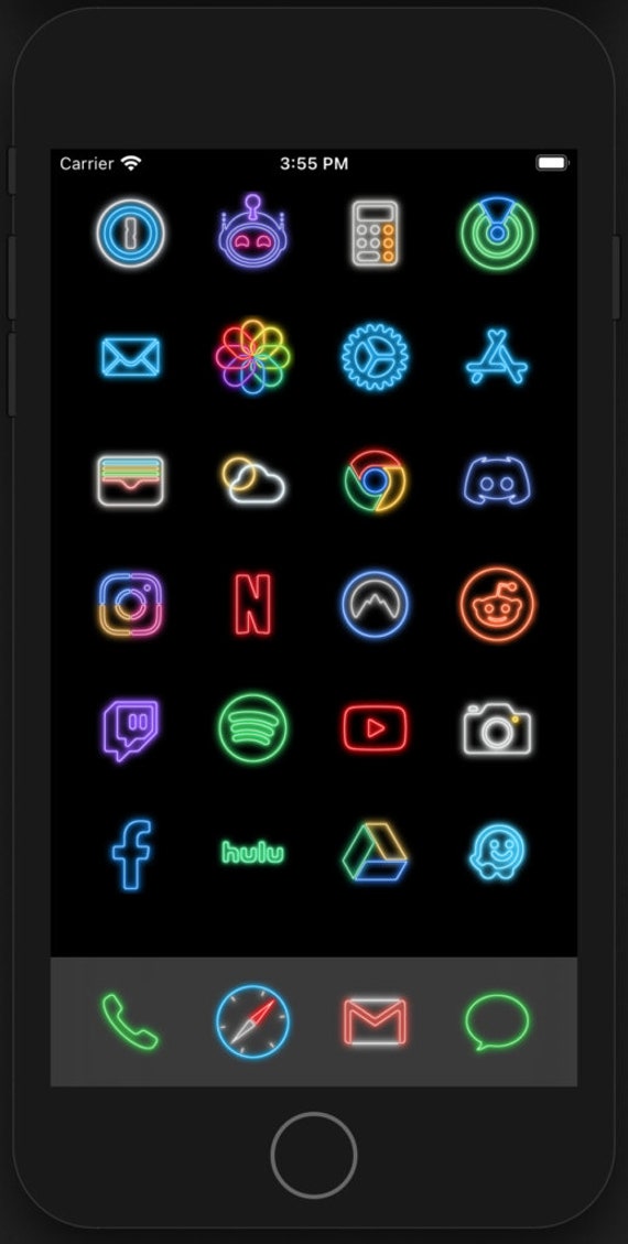 Ios 14 Icon Pack Nostalgic Neon Icons Etsy