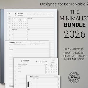 Minimalist Bundle, templates for Remarkable tablets 2026 (planners, journals, meeting notes, notebooks)