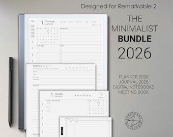 Minimalist Bundle, templates for Remarkable tablets 2026 (planners, journals, meeting notes, notebooks)