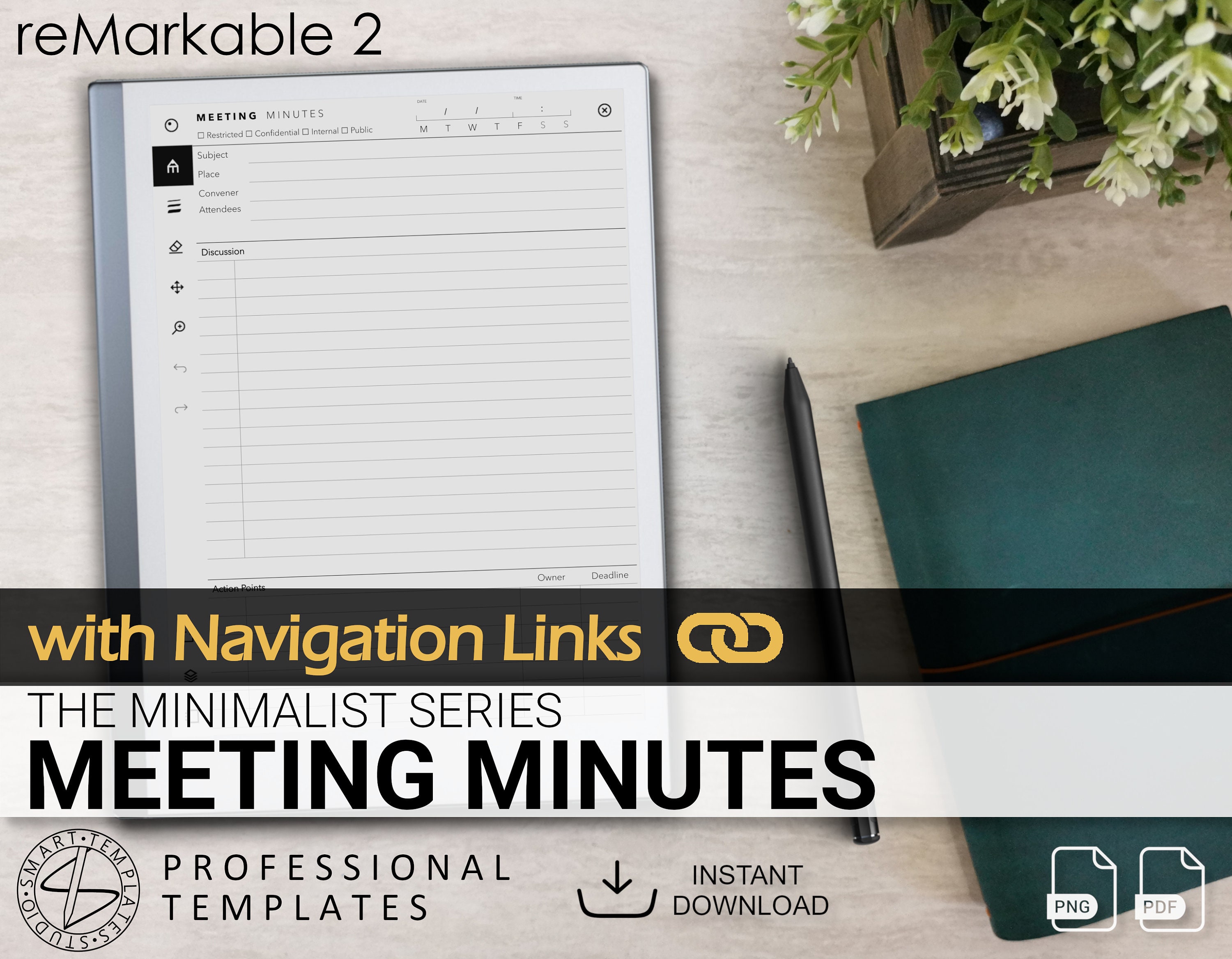 reMarkable 2 Minimalist Meeting Minutes Template (Digital Download) -…