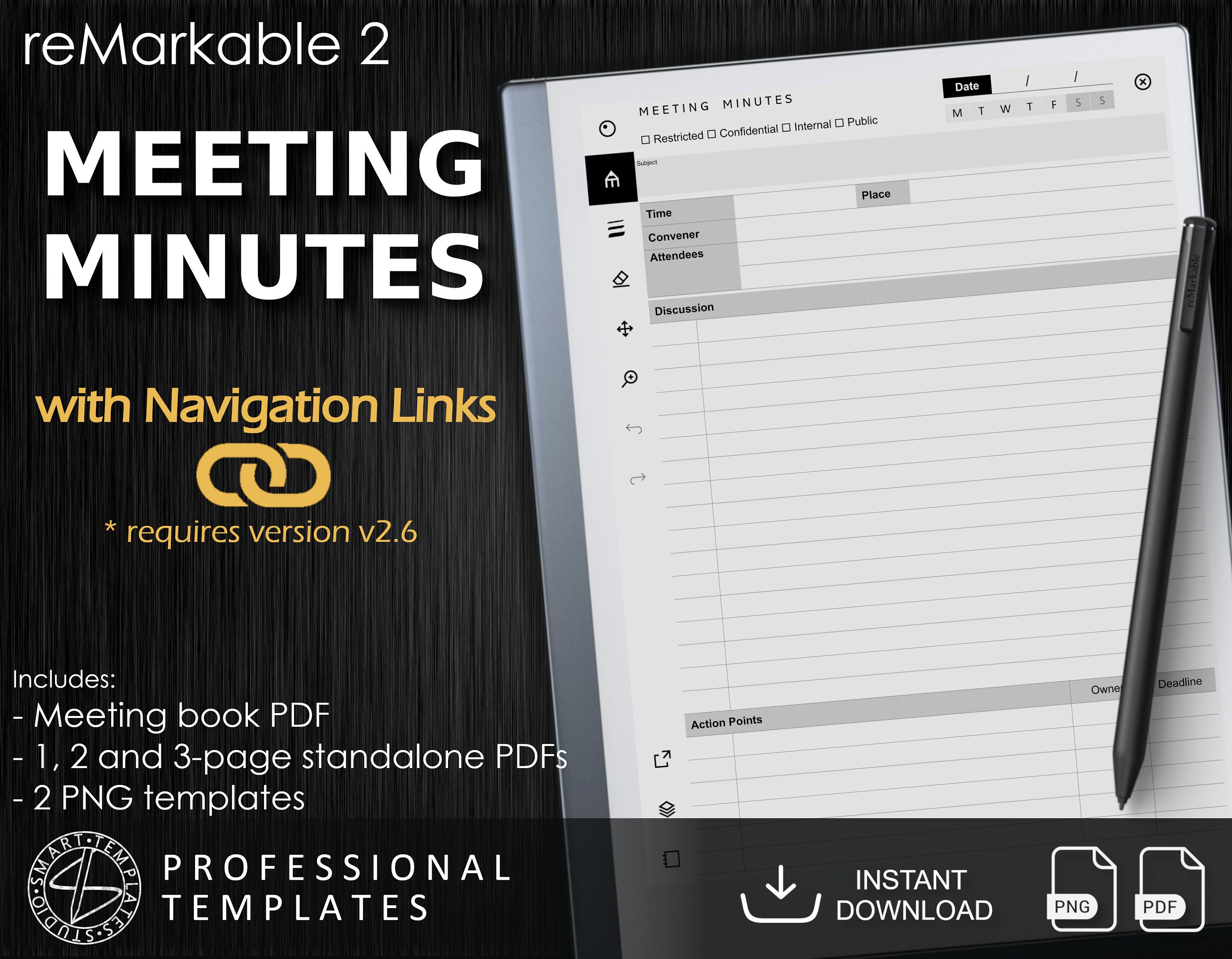 reMarkable 23 Meeting Minutes Template (Digital Download) With Regard To Template For Meeting Notes