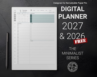 Minimalistisk planerare för Remarkable Paper Pro 2026 2027 (digital nedladdning)