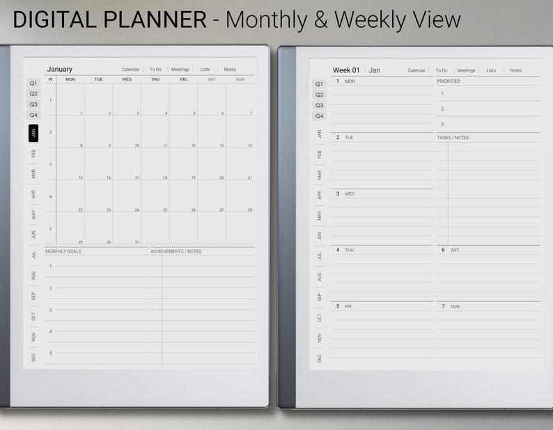 reMarkable 2 Minimalist Bundle 2024-2025 Digital Planner / Journal / Meetings / Notes Digital Download image 5