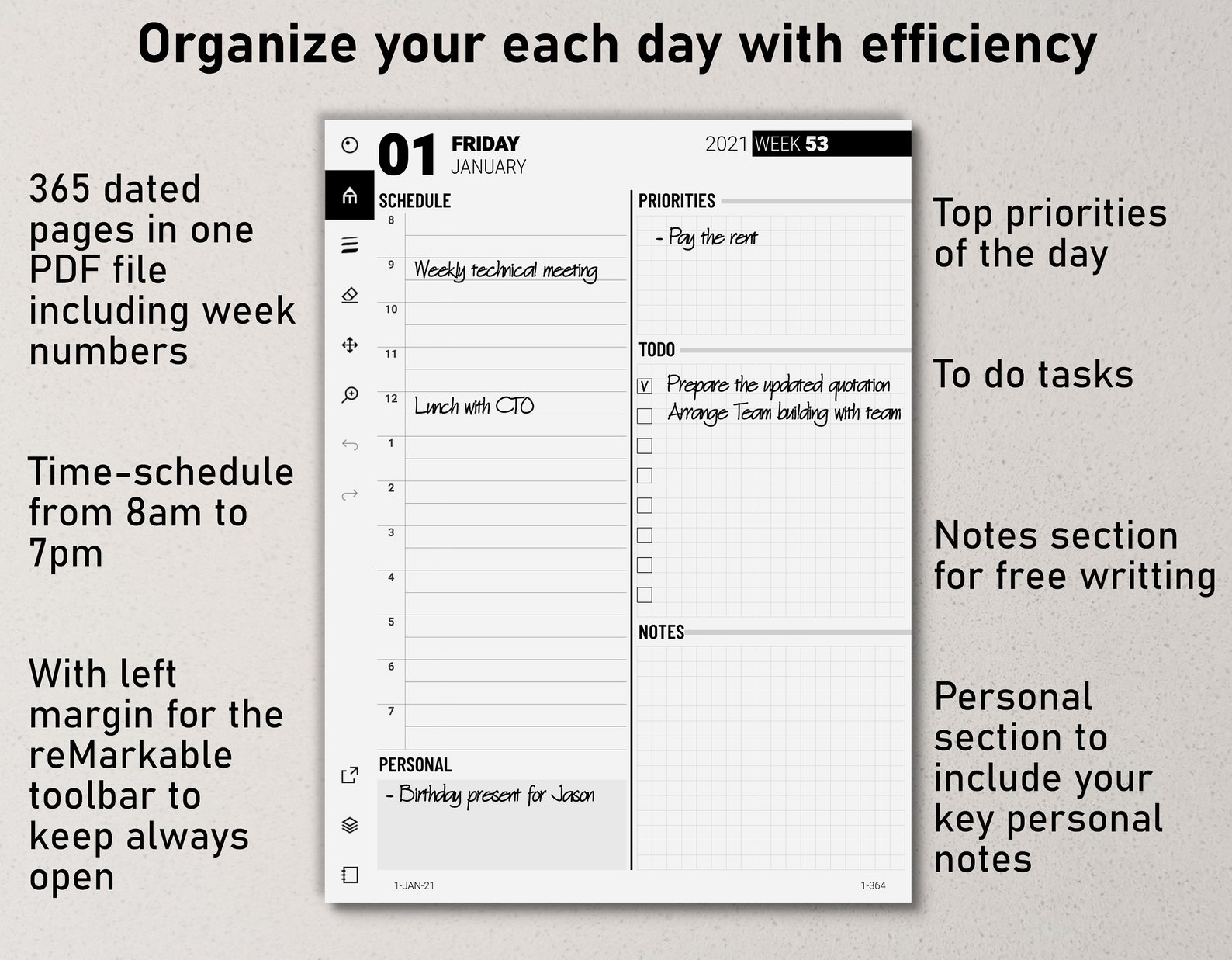 ReMarkable 2 Daily Planner 2021 Digital Download The Grid Etsy