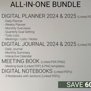 reMarkable 2 Minimalist Bundle 2024-2025 Digital Planner / Journal / Meetings / Notes Digital Download image 2